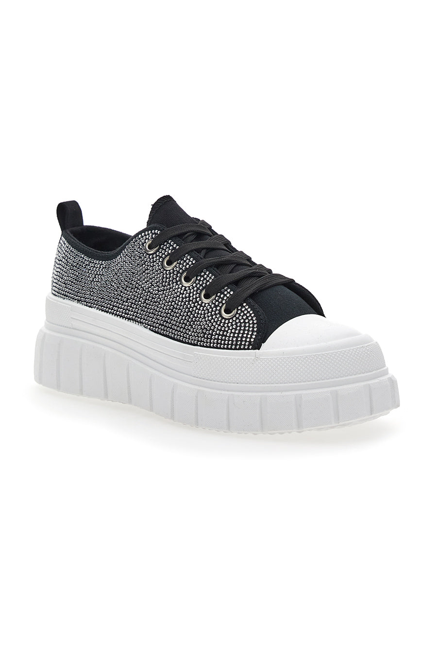 Flatform-Sneaker 268603 Schwarz mit Strasssteinen