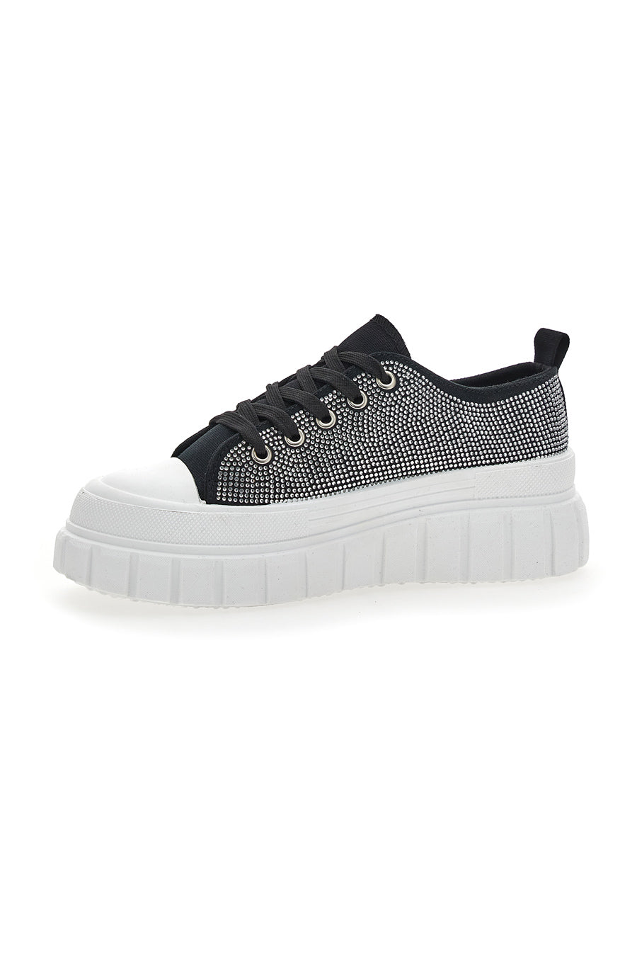 Flatform-Sneaker 268603 Schwarz mit Strasssteinen