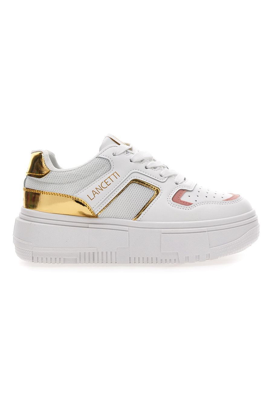 Sneakers con Flatform Lancetti 01 Bianche e Oro