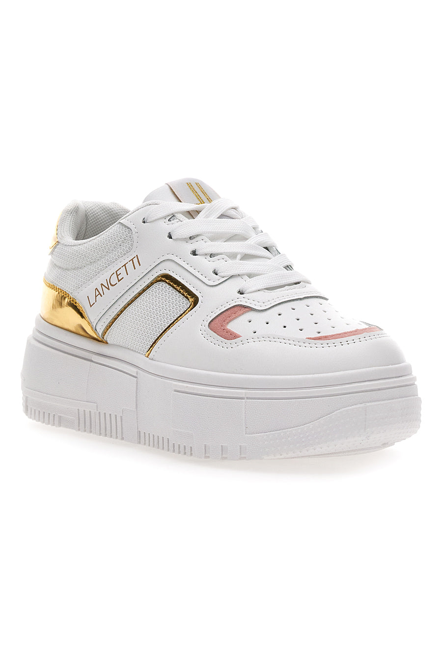 Sneakers con Flatform Lancetti 01 Bianche e Oro