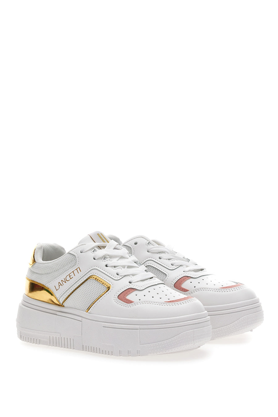 Sneakers con Flatform Lancetti 01 Bianche e Oro