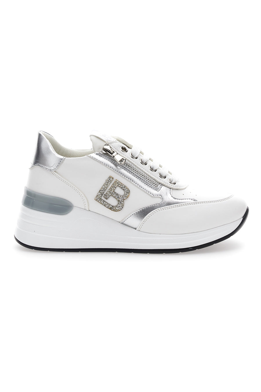 Sneakers con Zeppa e Cerniere Bianche e Argento Laura Biagiotti 8480