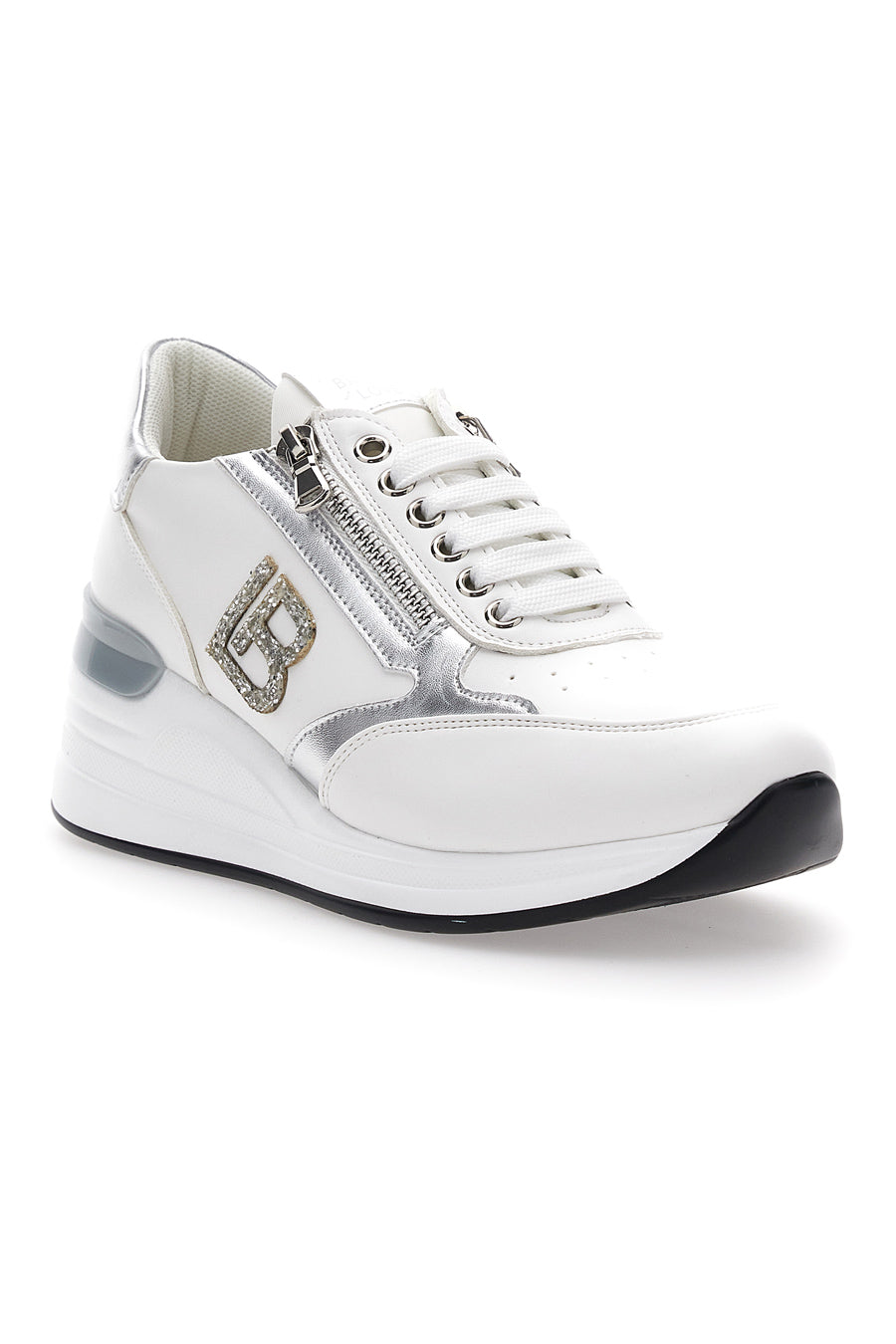 Sneakers con Zeppa e Cerniere Bianche e Argento Laura Biagiotti 8480