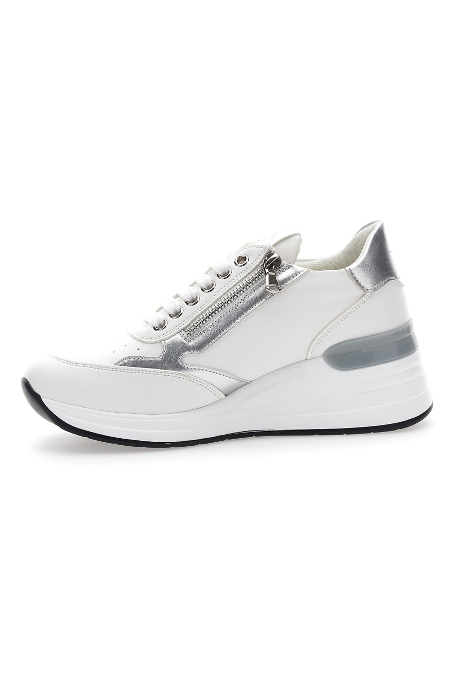 Sneakers con Zeppa e Cerniere Bianche e Argento Laura Biagiotti 8480