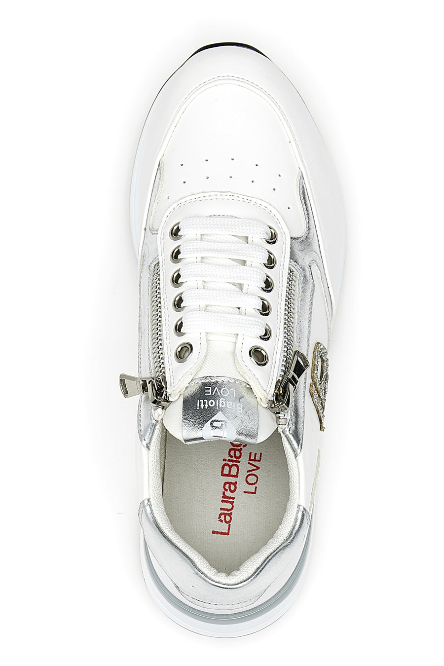 Sneakers con Zeppa e Cerniere Bianche e Argento Laura Biagiotti 8480