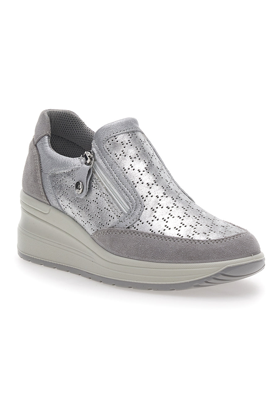 Sneakers Argento In Pelle Con Zeppa IMac 555730