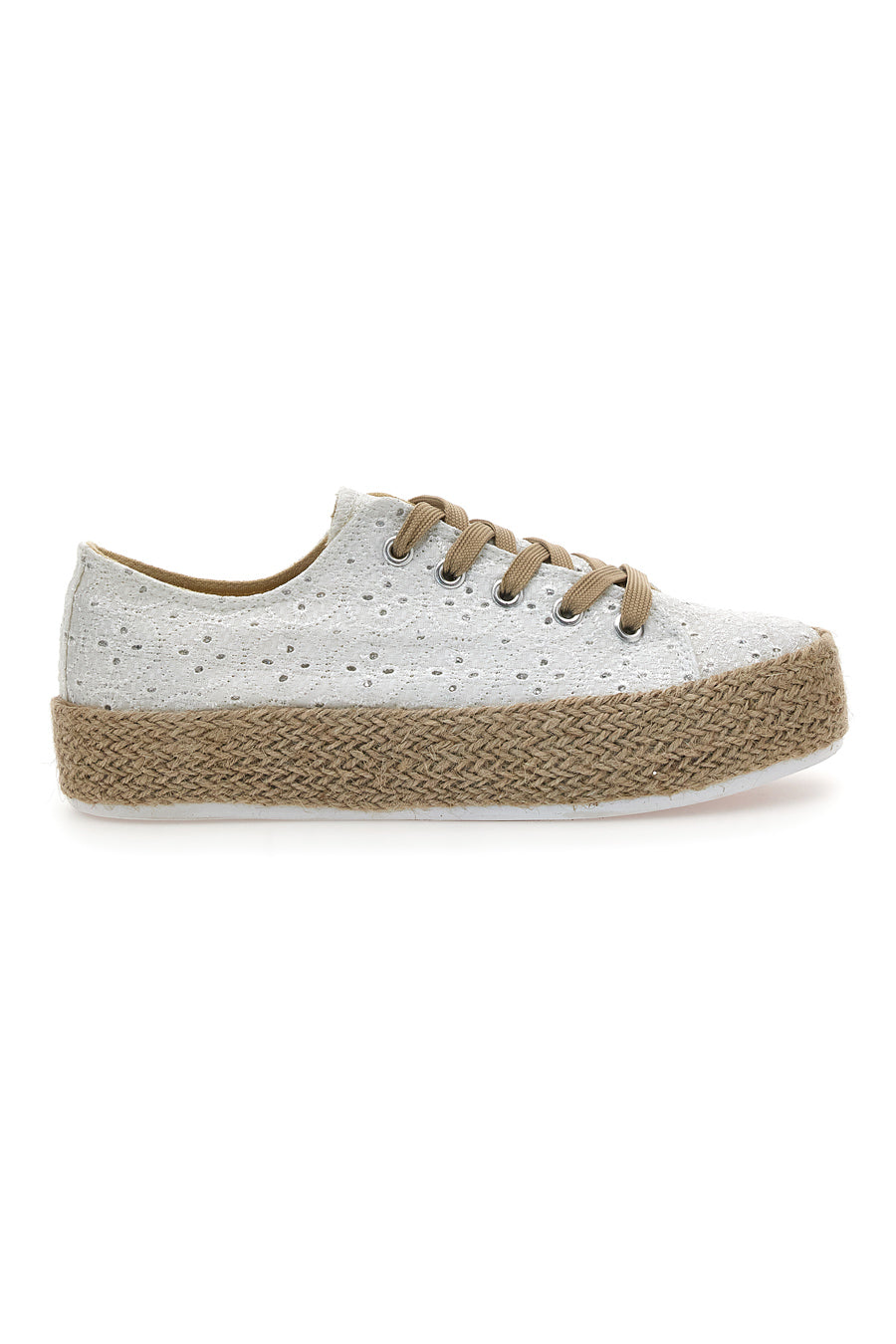 Sneakers Bianche e Beige Con Trama Ricamata e Flatform Energy 126