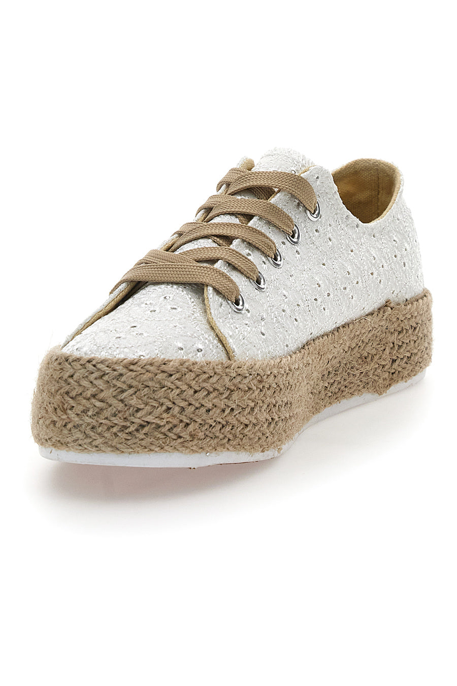 Sneakers Bianche e Beige Con Trama Ricamata e Flatform Energy 126