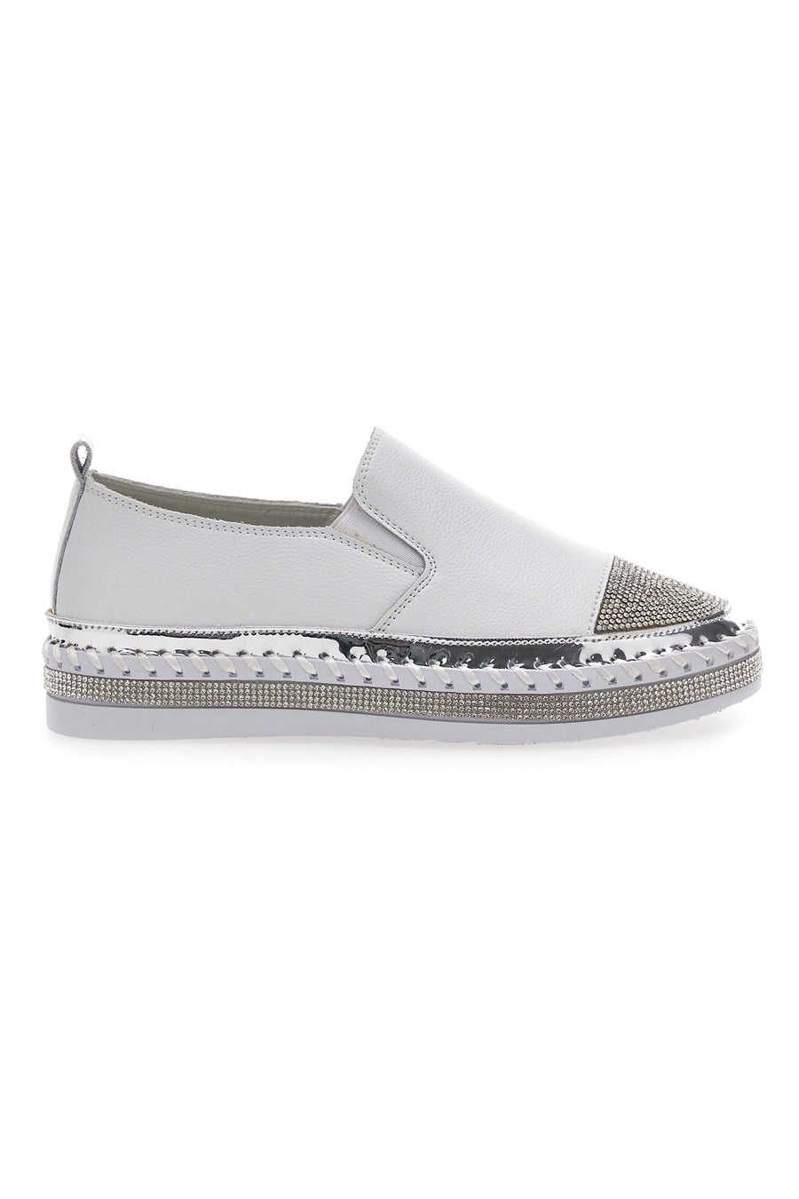 Sneakers Slip-On Bianche con Strass Cafè Cost 23015