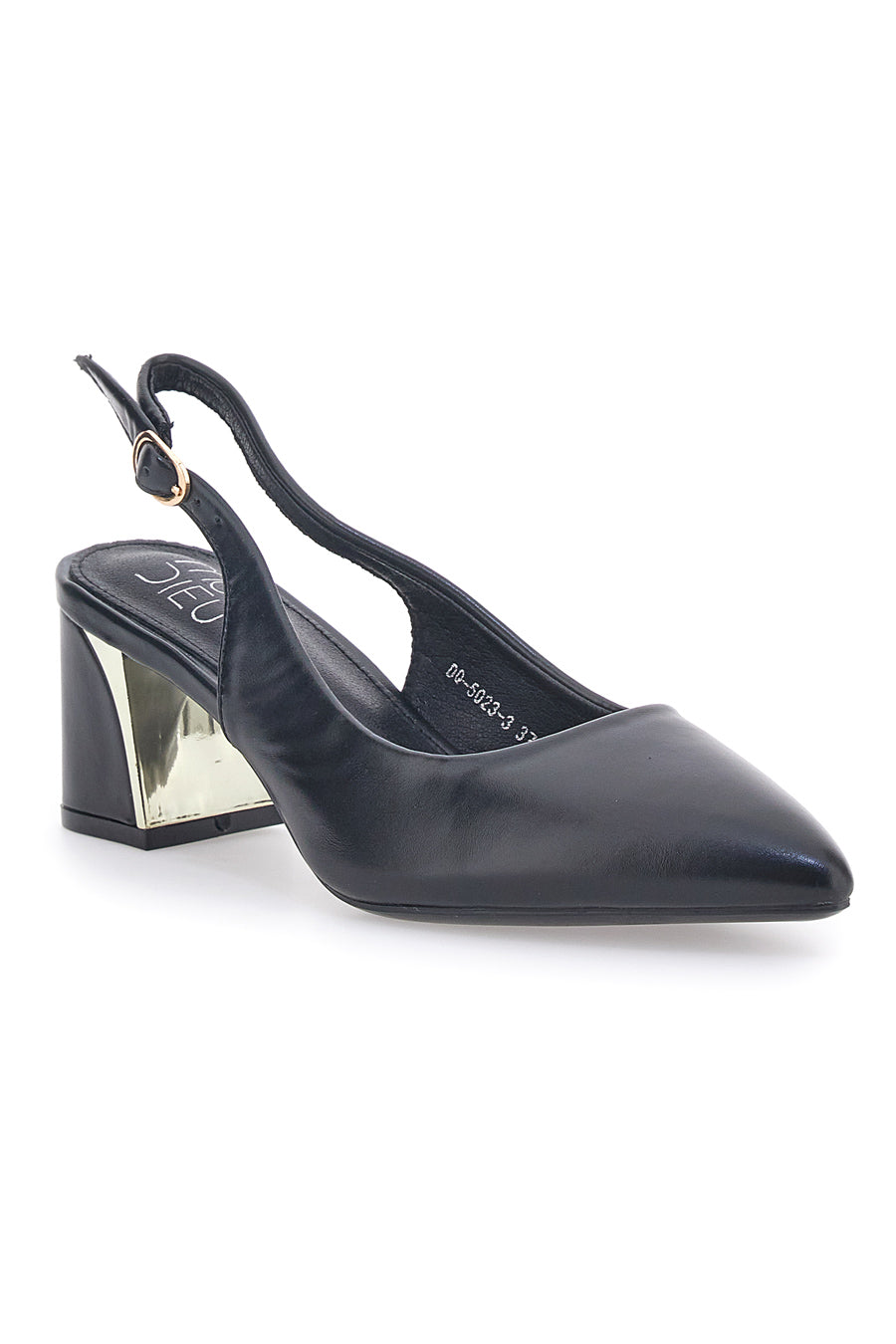 Schwarze Slingback-Pumps mit goldenem Detail Mon Dieu 50233