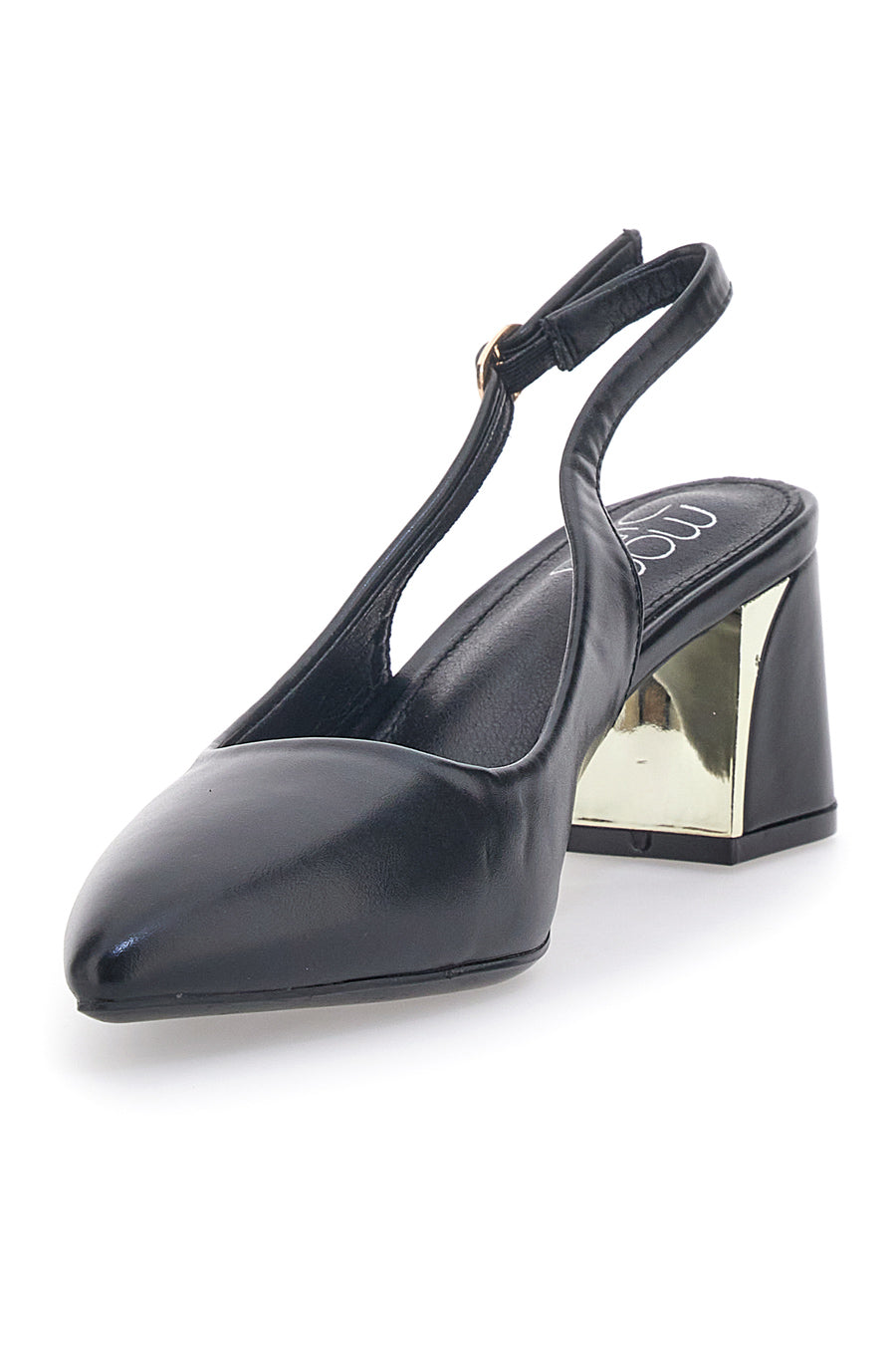 Schwarze Slingback-Pumps mit goldenem Detail Mon Dieu 50233