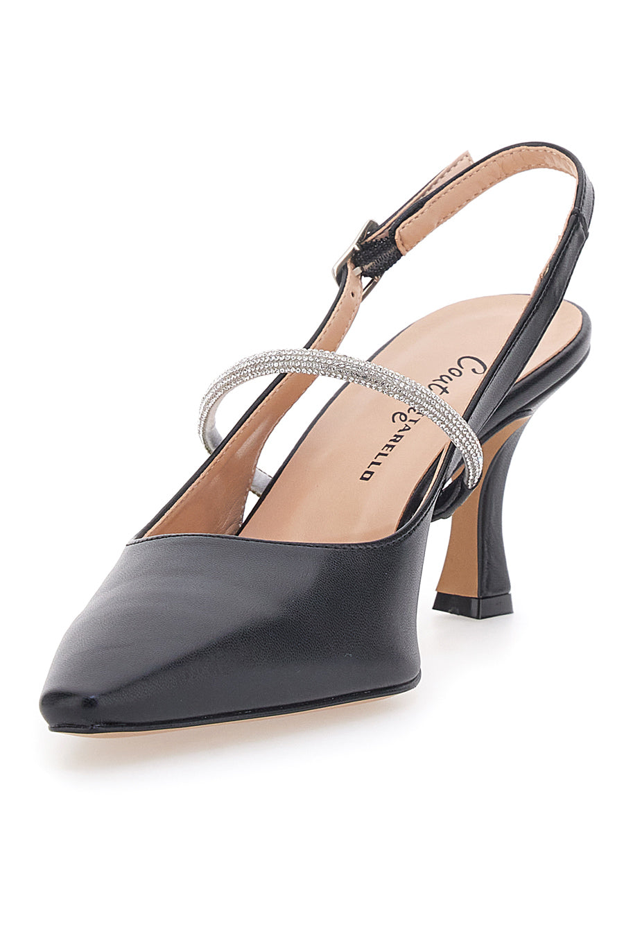 Schwarze Slingback-Pumps mit Strasssteinen Pittarello Couture 8309