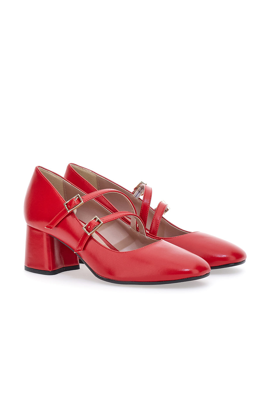 Rote Mary-Jane-Pumps mit doppeltem Riemen, hergestellt in Italien, Pittarello-Klasse 716