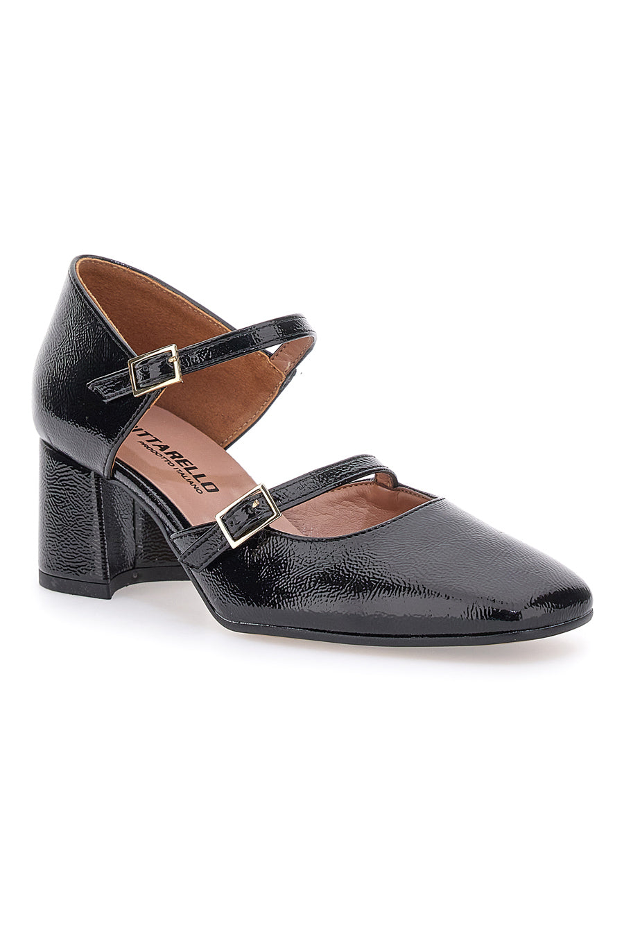 Schwarze Mary-Jane-Pumps mit Riemen, hergestellt in Italien, Pittarello C5012