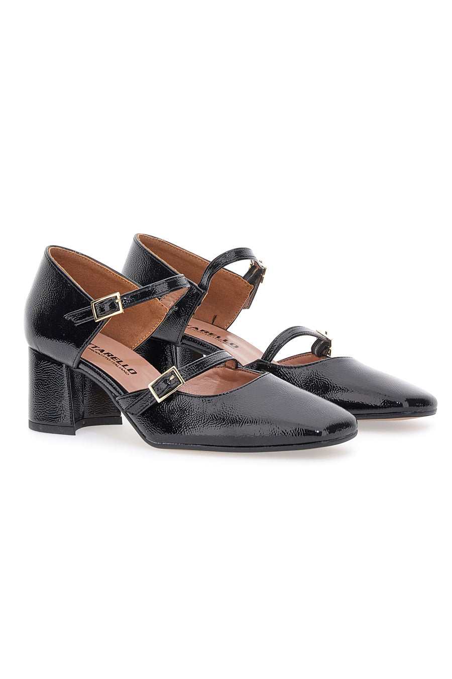 Schwarze Mary-Jane-Pumps mit Riemen, hergestellt in Italien, Pittarello C5012