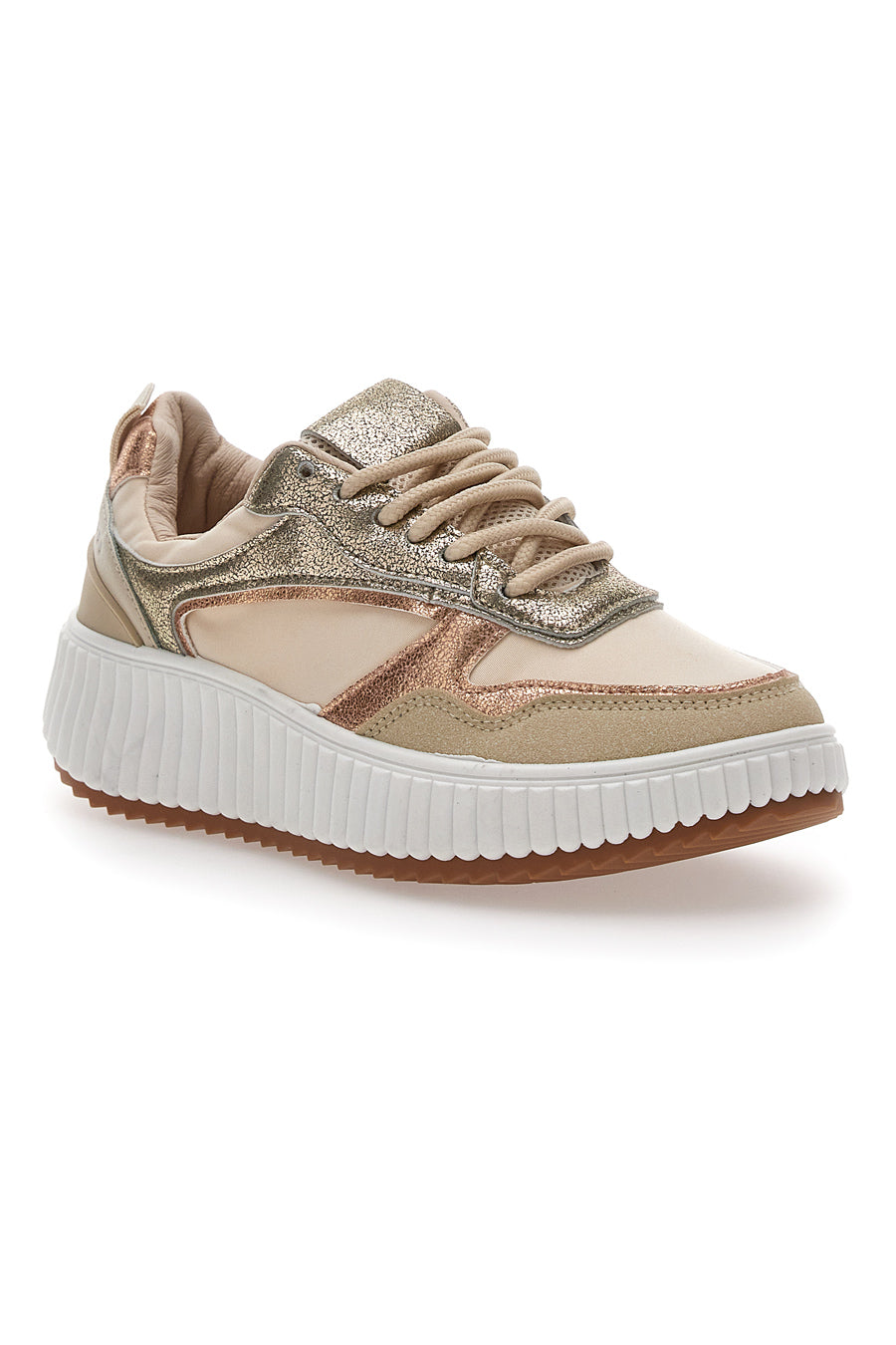 Sneakers Beige con Inserti Metallizzati First Lady 012 da Donna