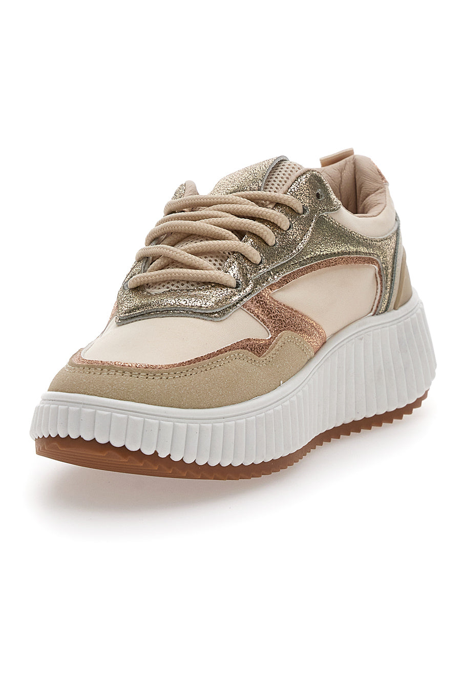 Sneakers Beige con Inserti Metallizzati First Lady 012 da Donna