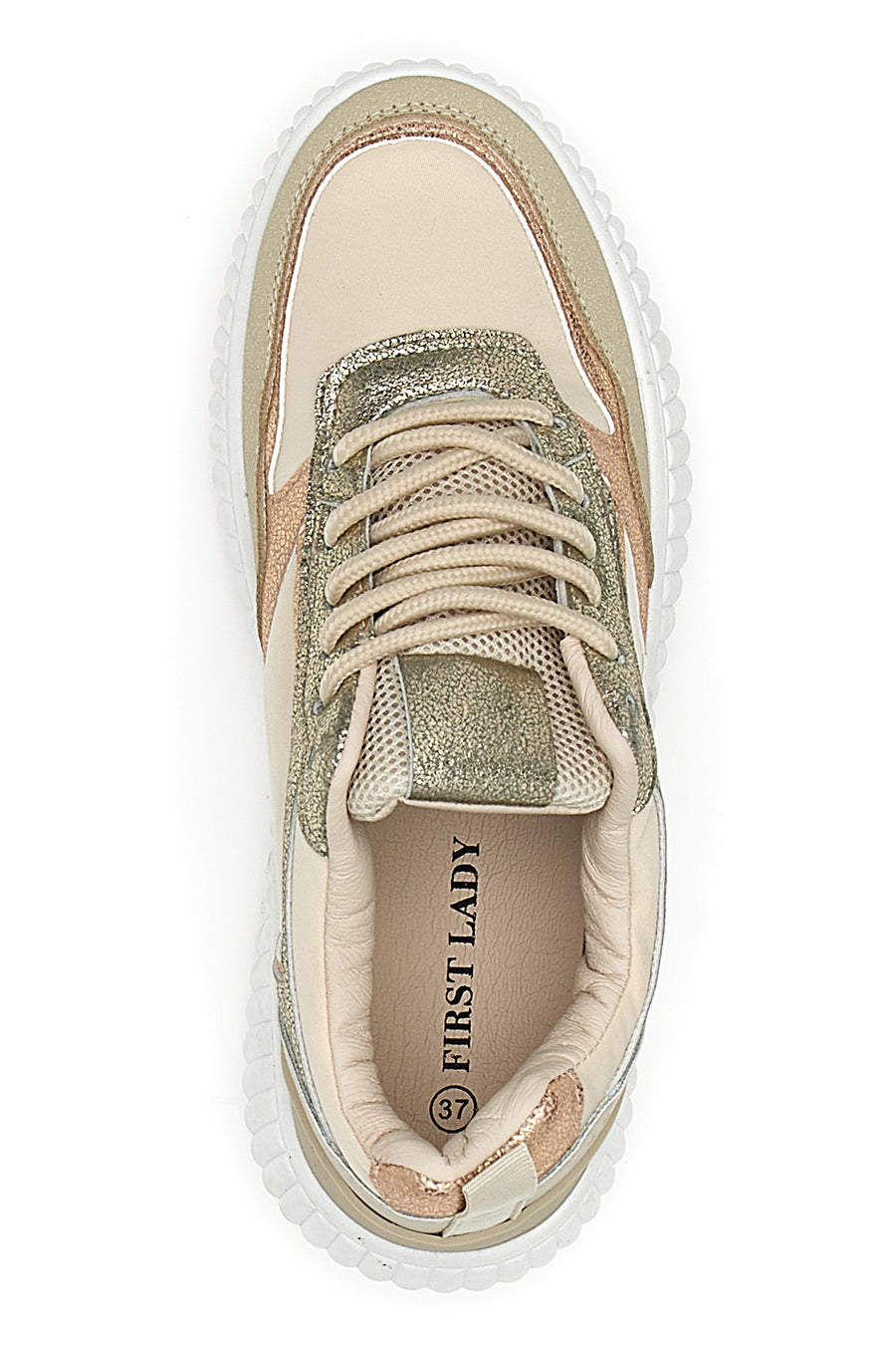 Sneakers Beige con Inserti Metallizzati First Lady 012 da Donna