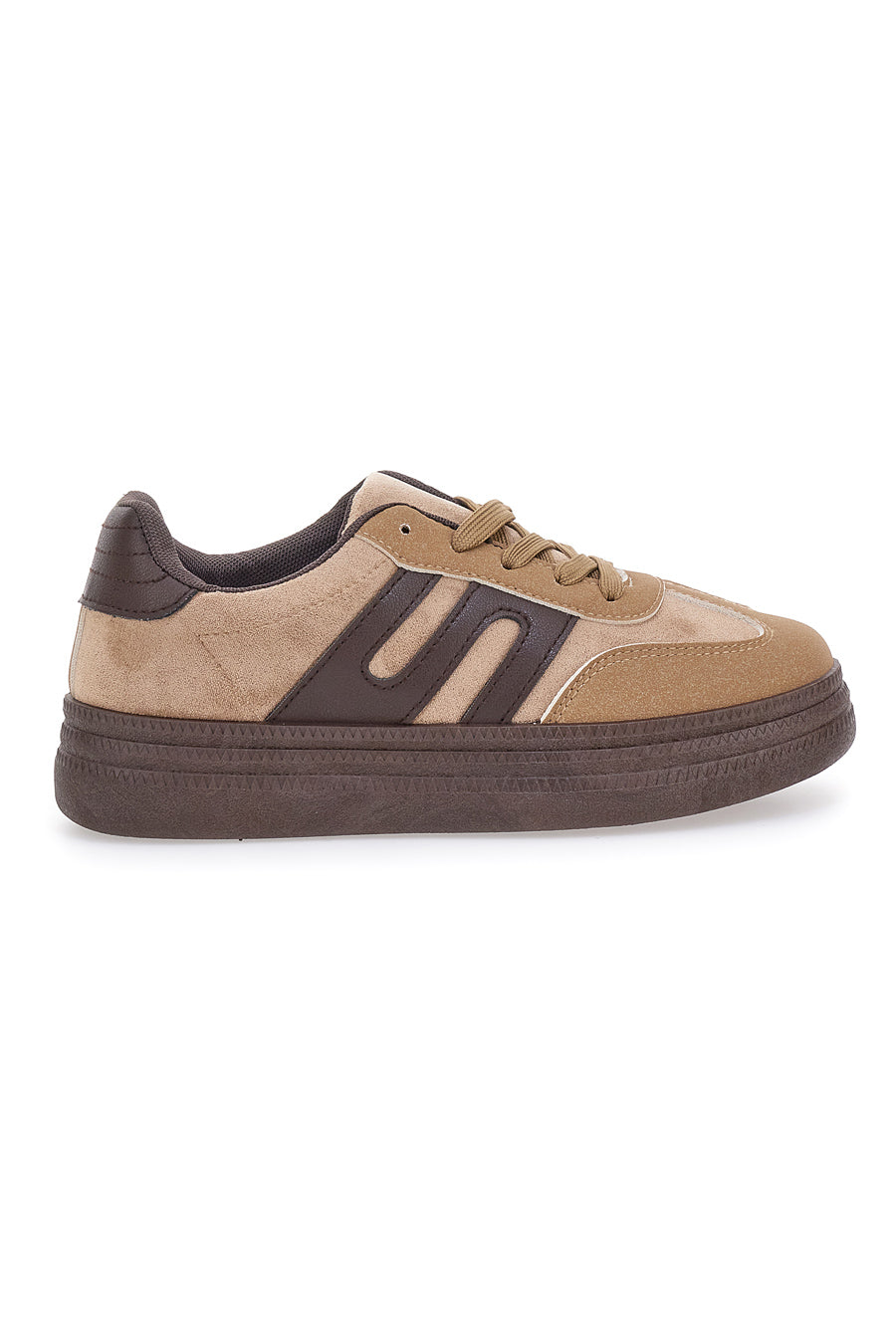 Sneakers Khaki Con Flatform e Lacci First Lady 016