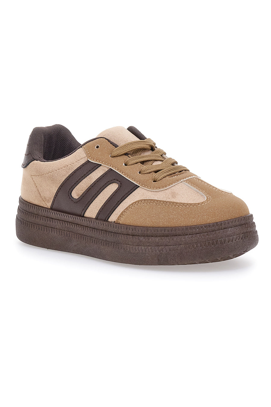 Sneakers Khaki Con Flatform e Lacci First Lady 016