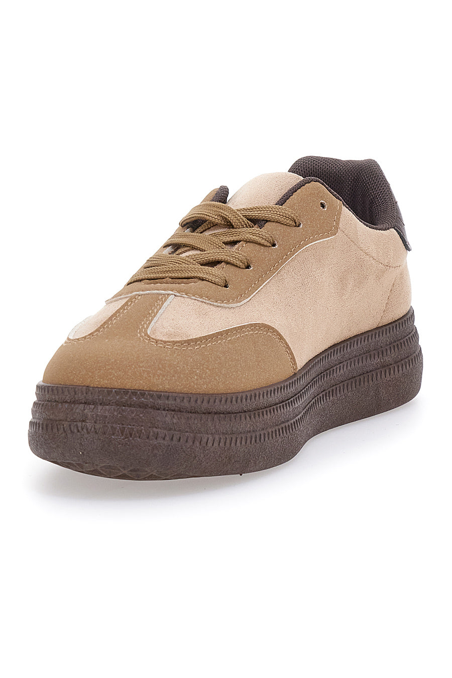 Sneakers Khaki Con Flatform e Lacci First Lady 016