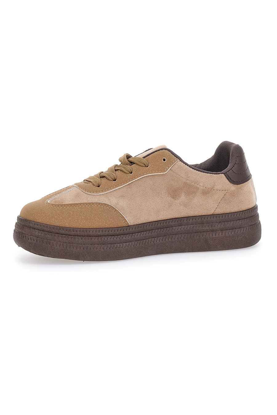 Sneakers Khaki Con Flatform e Lacci First Lady 016