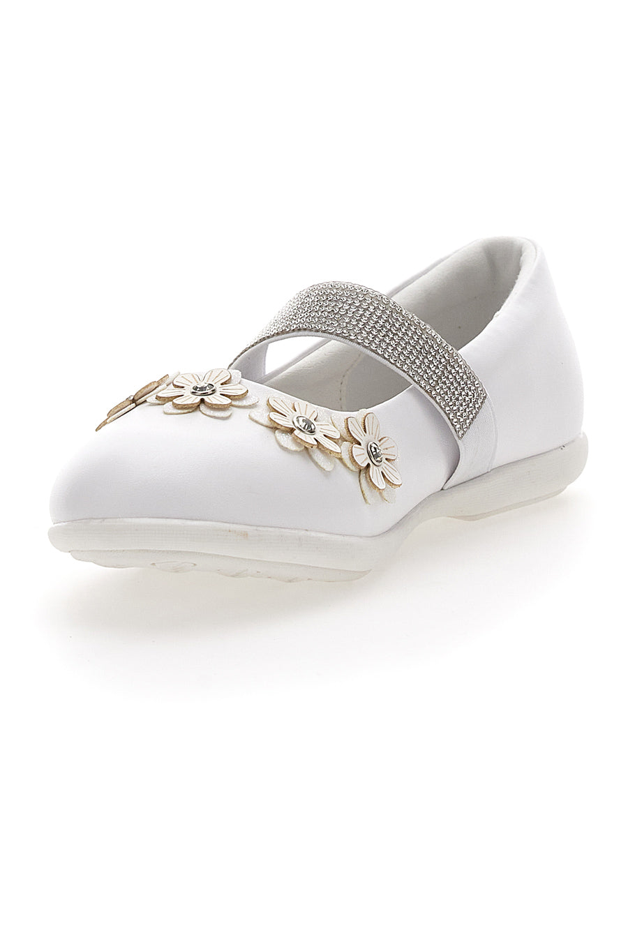 Ballerine Bianche Con Strass e Applicazioni Floreali Energy 524