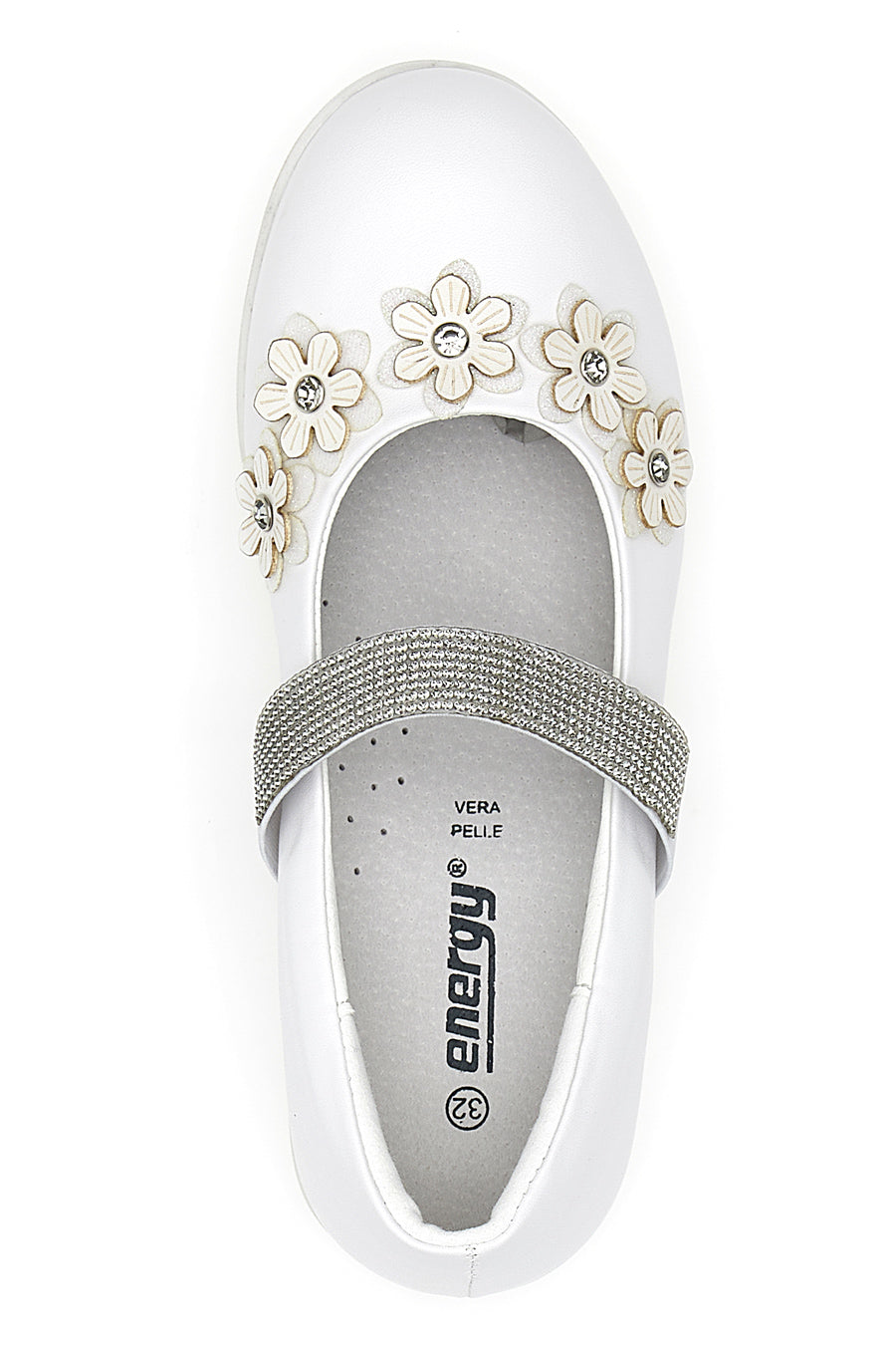 Ballerine Bianche Con Strass e Applicazioni Floreali Energy 524