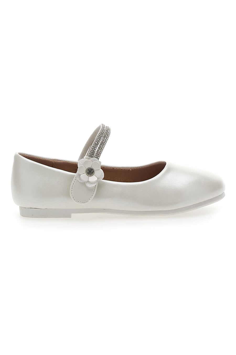 Ballerine Bianco Perlato Con Strass e Applicazione Floreale Pitt Kids 392451