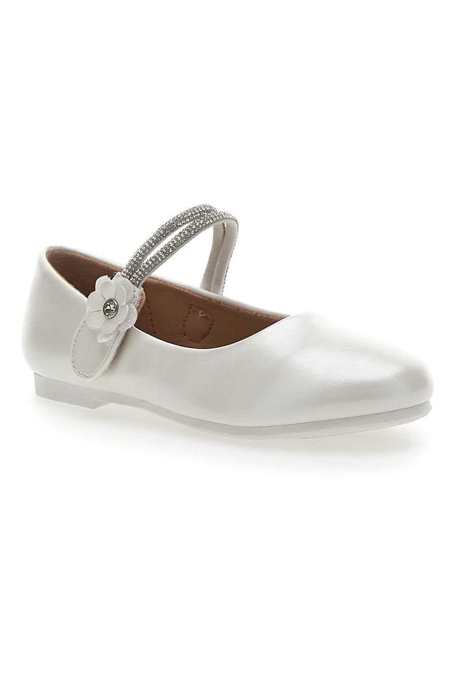 Ballerine Bianco Perlato Con Strass e Applicazione Floreale Pitt Kids 392451