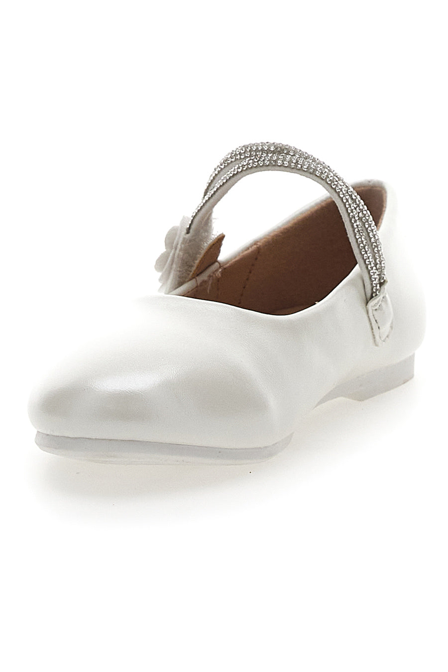 Ballerine Bianco Perlato Con Strass e Applicazione Floreale Pitt Kids 392451