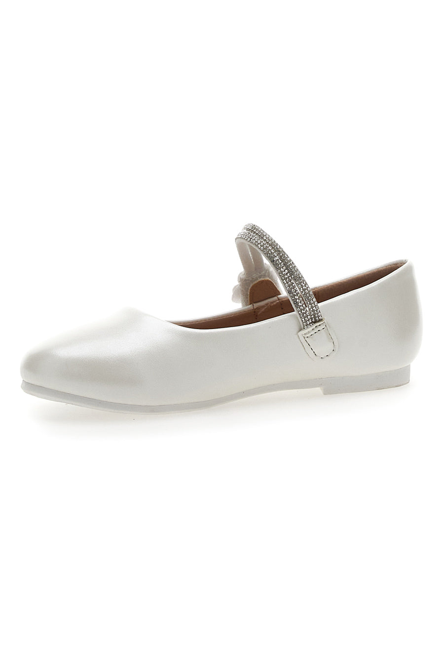 Ballerine Bianco Perlato Con Strass e Applicazione Floreale Pitt Kids 392451