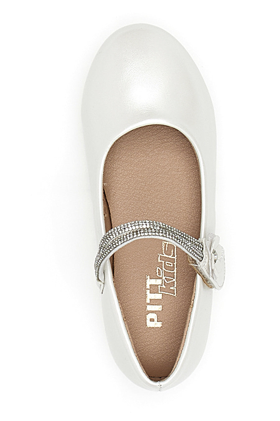 Ballerine Bianco Perlato Con Strass e Applicazione Floreale Pitt Kids 392451