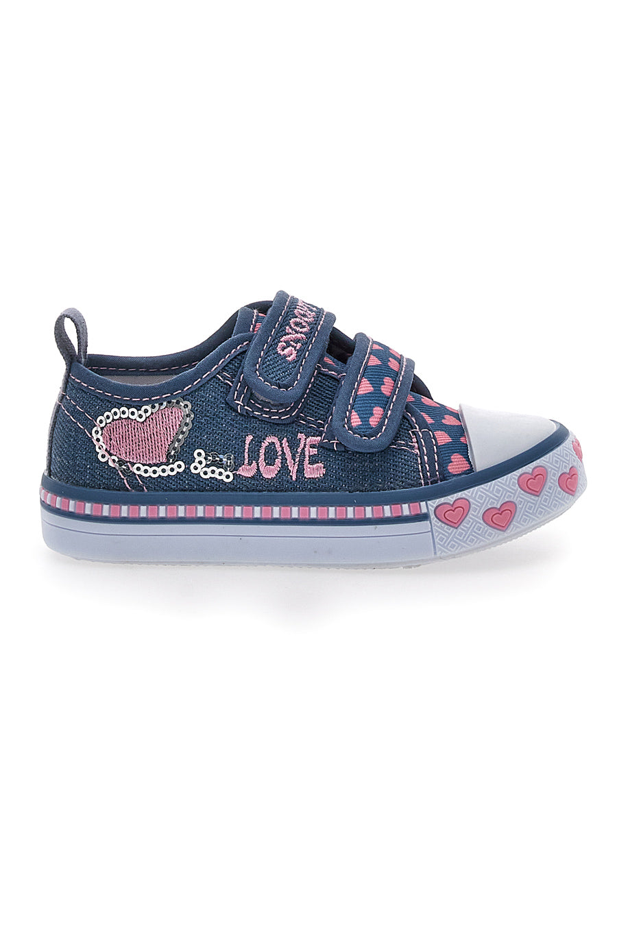 Sneakers Primi Passi Jeans con Cuoricini Rosa in Tela Snoopy 2216265