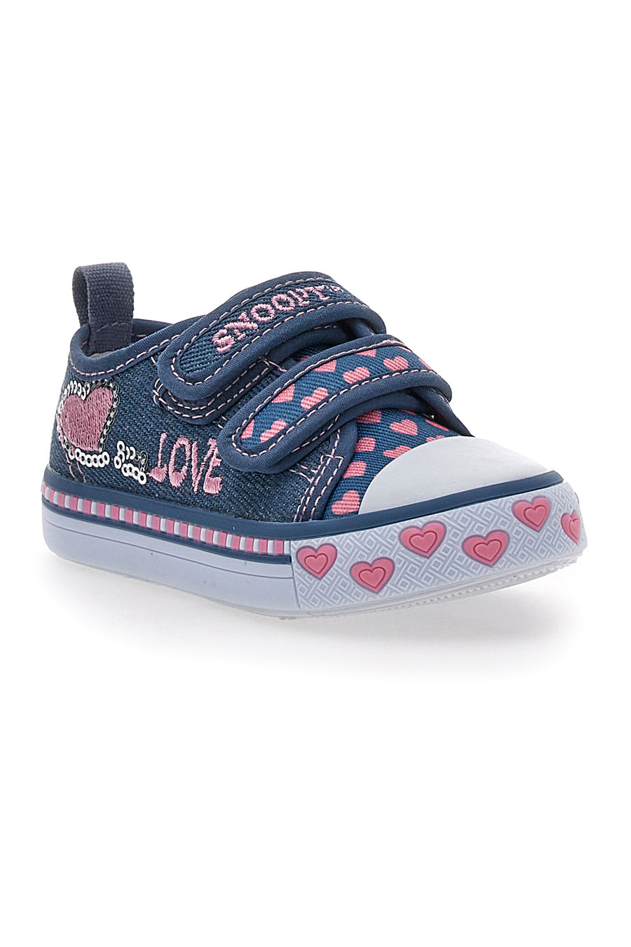 Sneakers Primi Passi Jeans con Cuoricini Rosa in Tela Snoopy 2216265