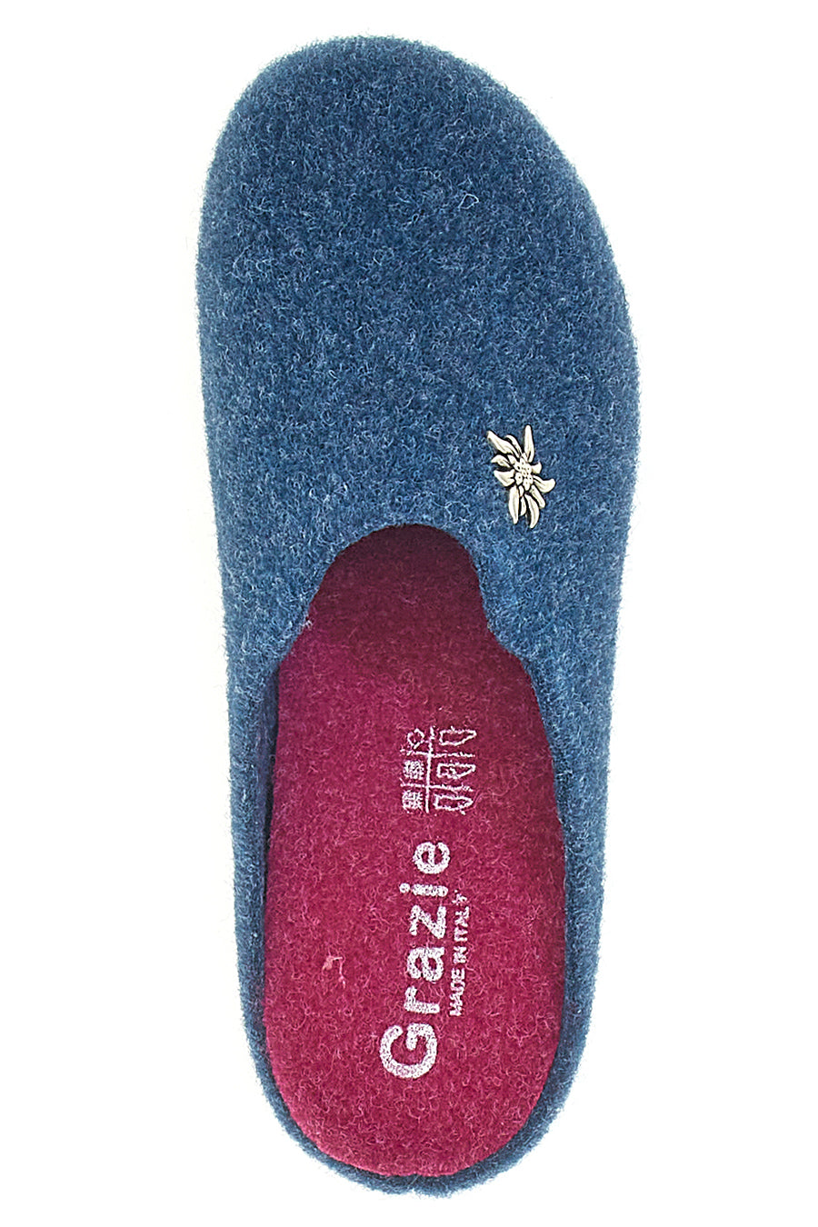 Pantofole Blu in Feltro con Fiorellino in Metallo e Plantare Estraibile Grazie 3001d