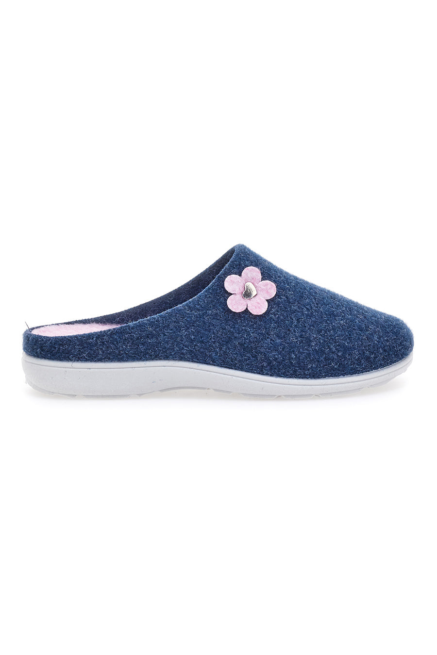 Pantofole Blu in Feltro con Fiorellino Rosa e Plantare Estraibile Grazie 3003d