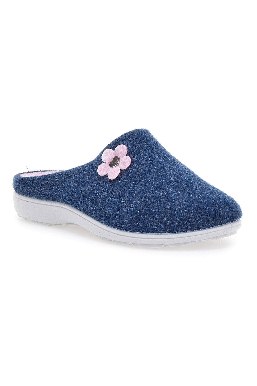 Pantofole Blu in Feltro con Fiorellino Rosa e Plantare Estraibile Grazie 3003d