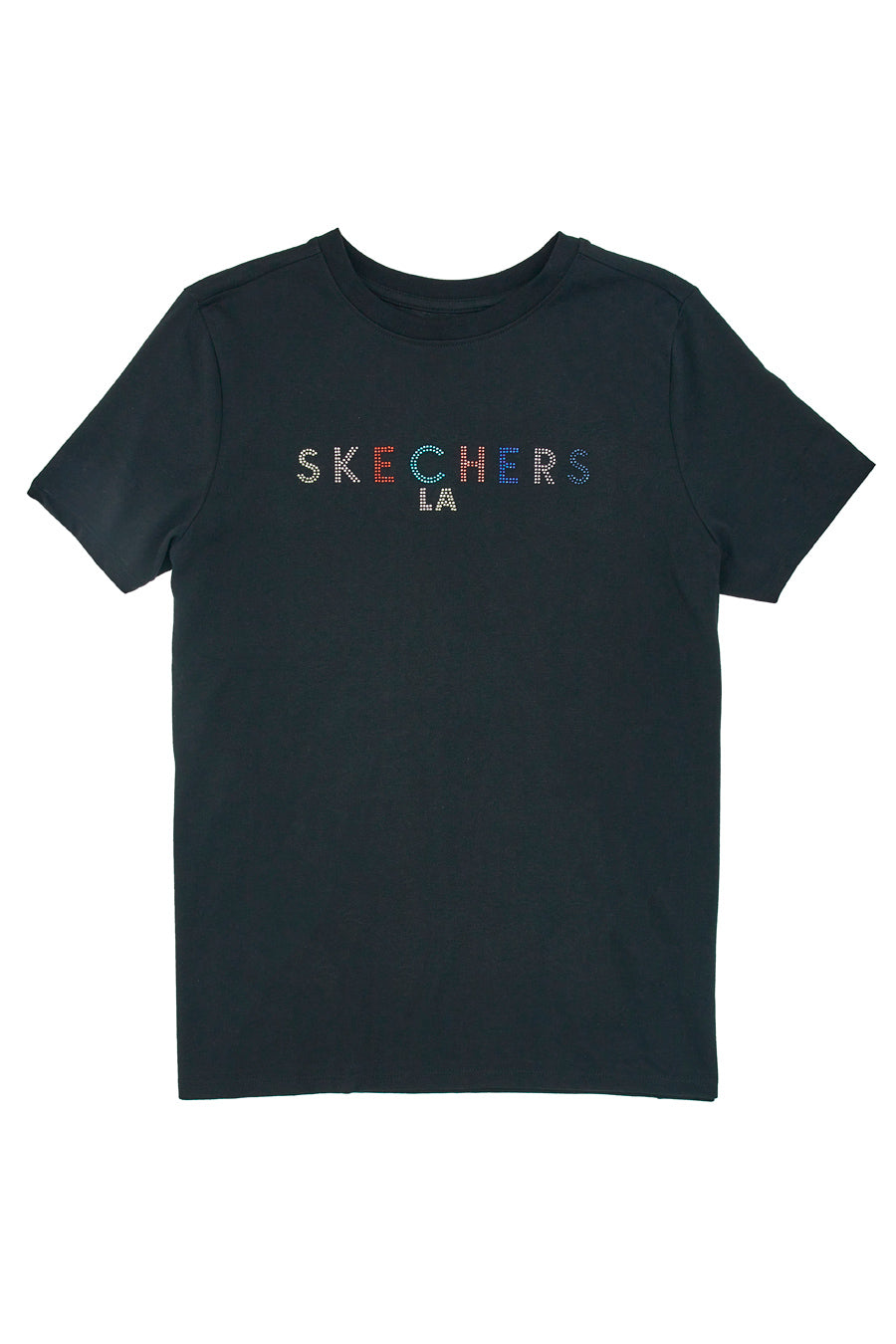 Schwarzes T-Shirt mit Regenbogen-Strasssteinen Skerchers Shine Tee