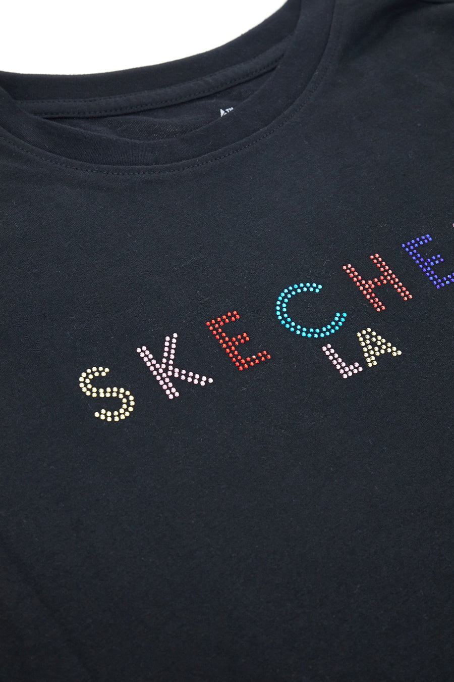 Schwarzes T-Shirt mit Regenbogen-Strasssteinen Skerchers Shine Tee