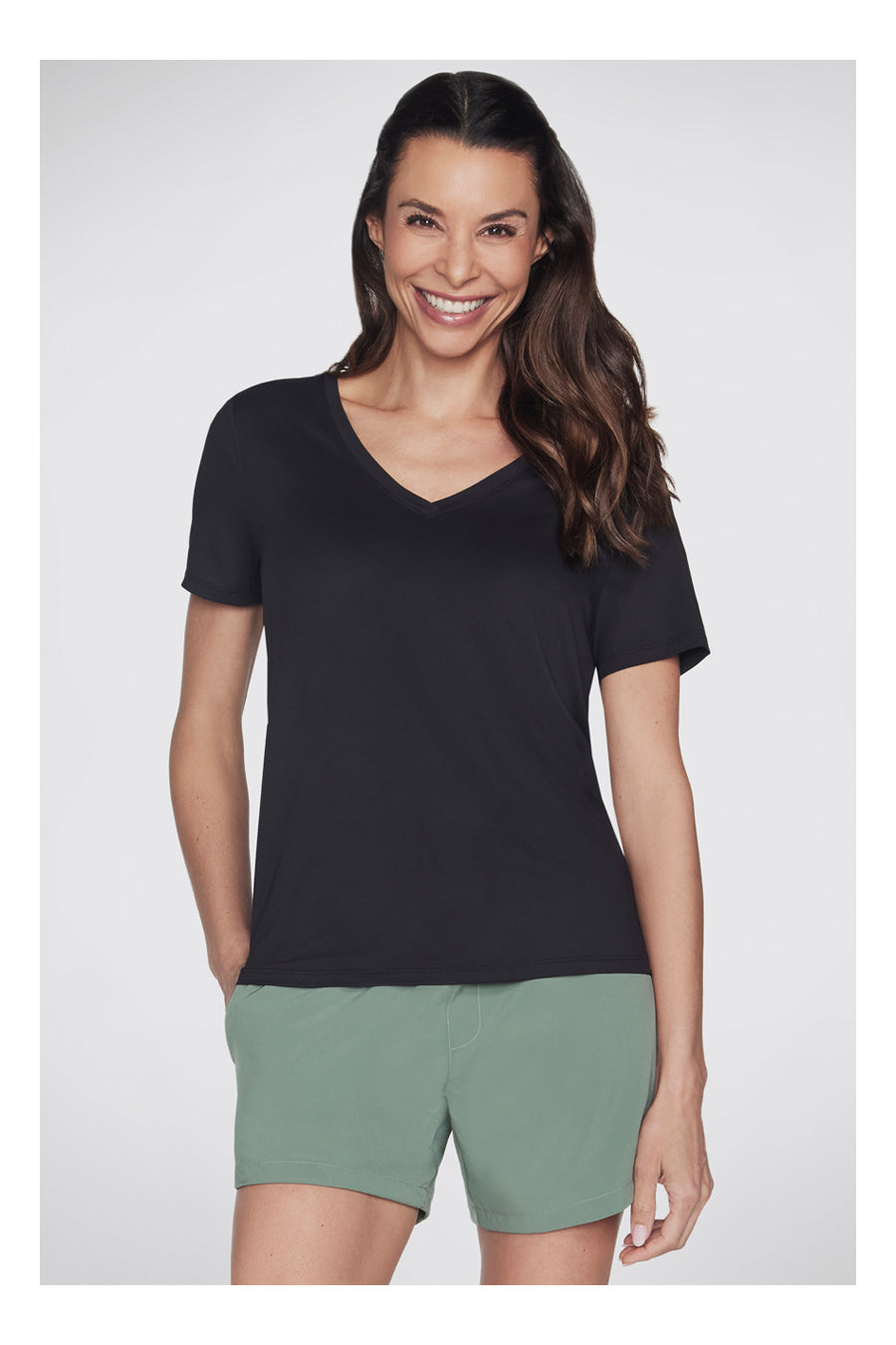 Skechers Serene VNeck Top Schwarzes T-Shirt mit V-Ausschnitt