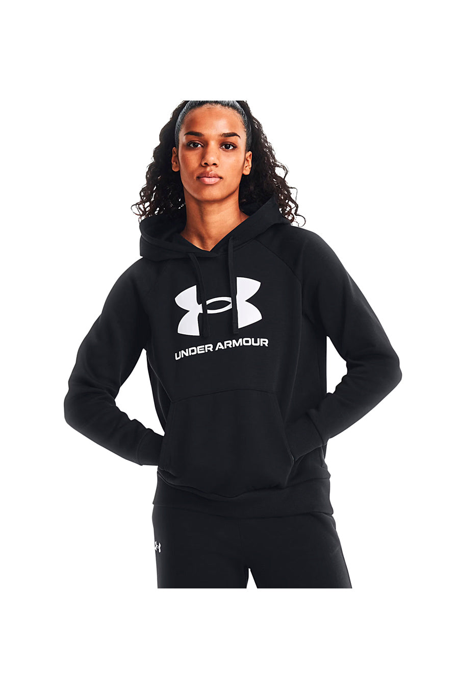 Schwarzes Sweatshirt mit Rundhalsausschnitt und Kapuze Under Armour Rival Fleece Big Logo