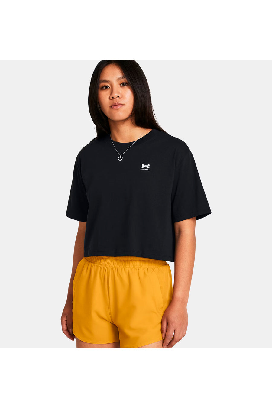 Schwarzes Under Armour Boxy Crop Logo Kurzarmshirt