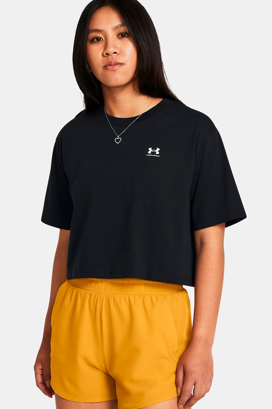 Schwarzes Under Armour Boxy Crop Logo Kurzarmshirt