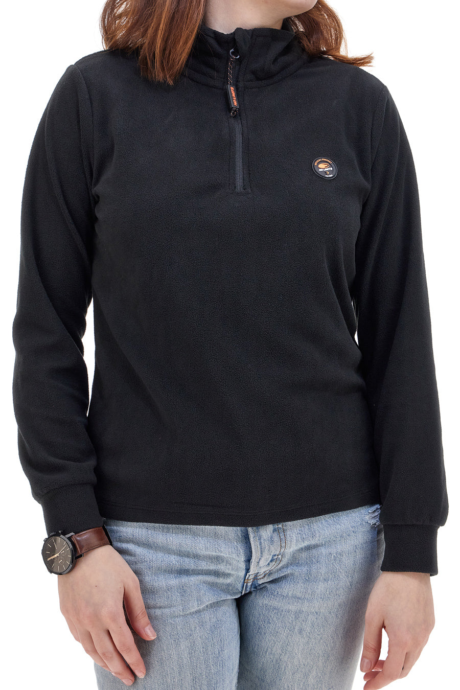 Schwarzer Fleece-Pullover mit halbem Reißverschluss NO LIMITS LAPF098W24