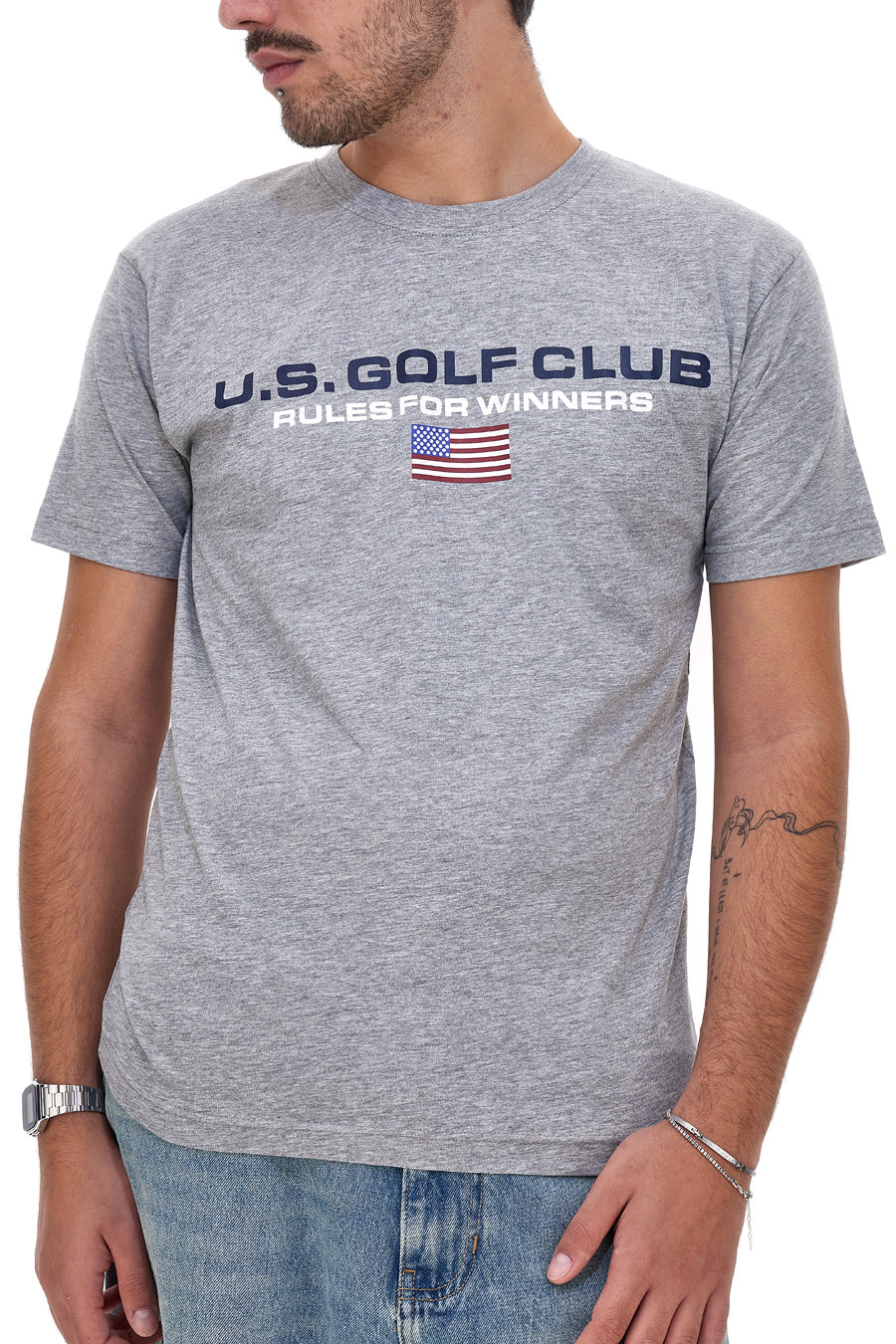 Maglia a maniche corte grigia con stampa frontale US GOLF CLUB 1290