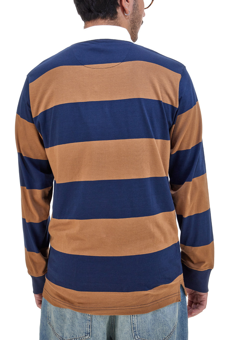 Maglia maniche lunghe a righe marrone e blu con colletto bianco US GOLF CLUB 1292