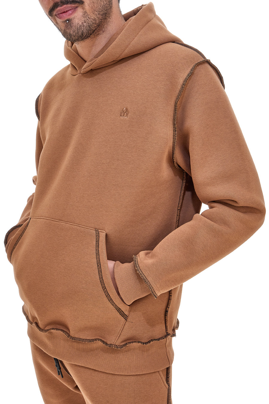 Felpa con cappuccio marrone con cuciture nere Boardman HOODIE 01