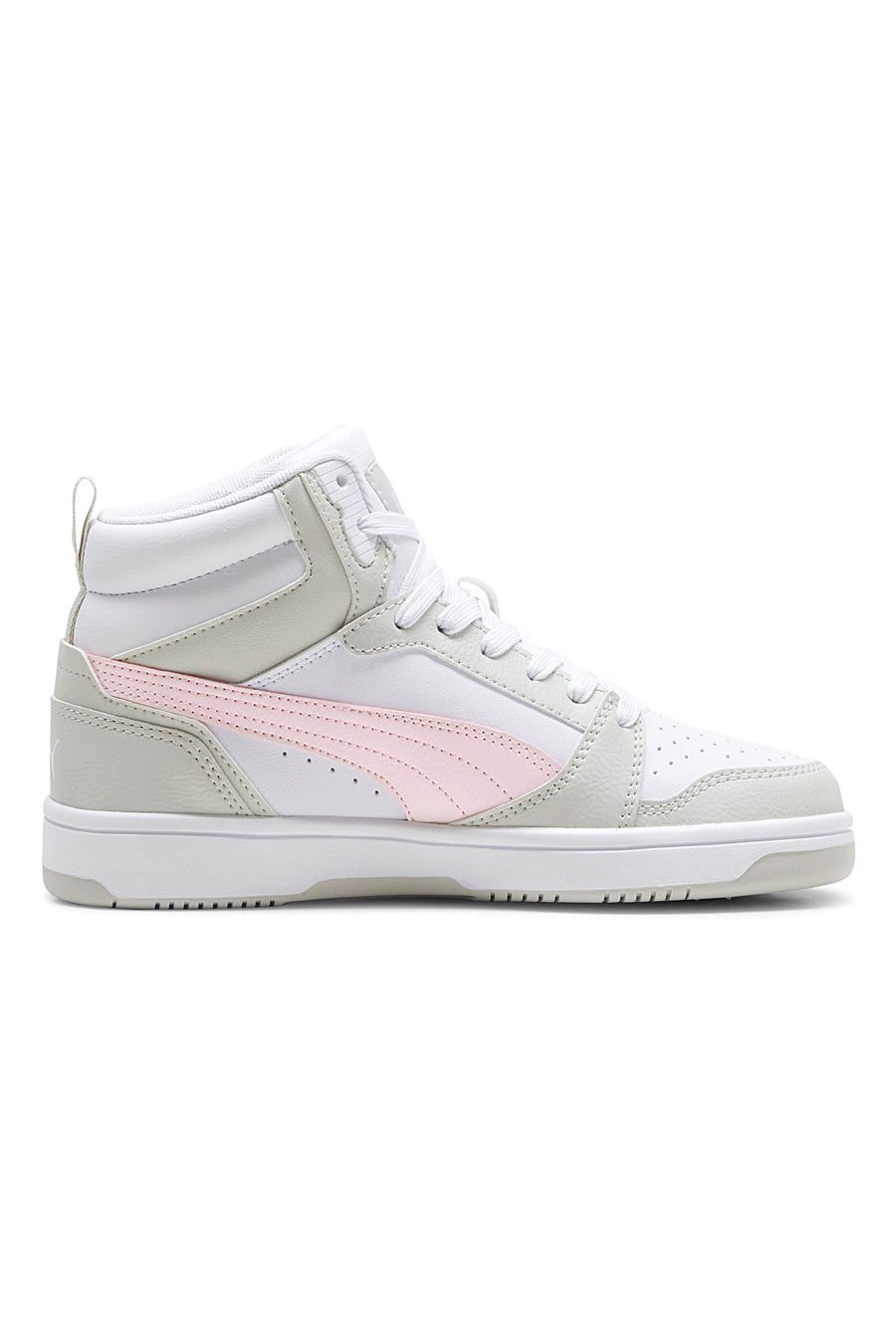 SNEAKERS ALTE BIANCHE CON DETTAGLI ROSA PUMA REBOUND V6 MID JR