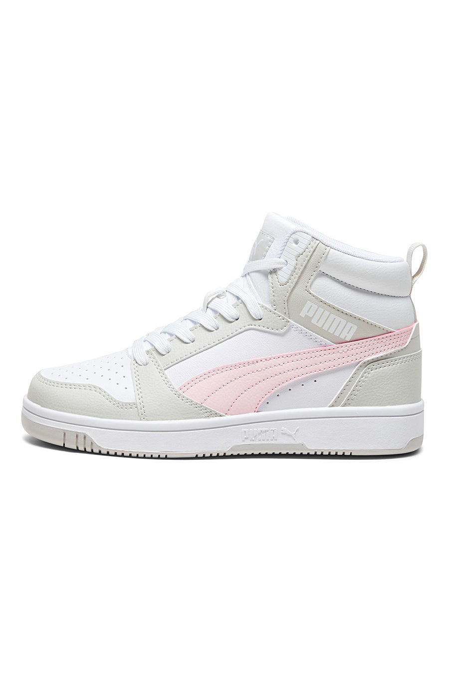 SNEAKERS ALTE BIANCHE CON DETTAGLI ROSA PUMA REBOUND V6 MID JR